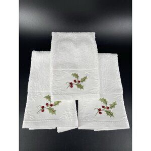 Sophia Holly Chenille Berries Christmas Hand Towel Set 3 Made In Turkey